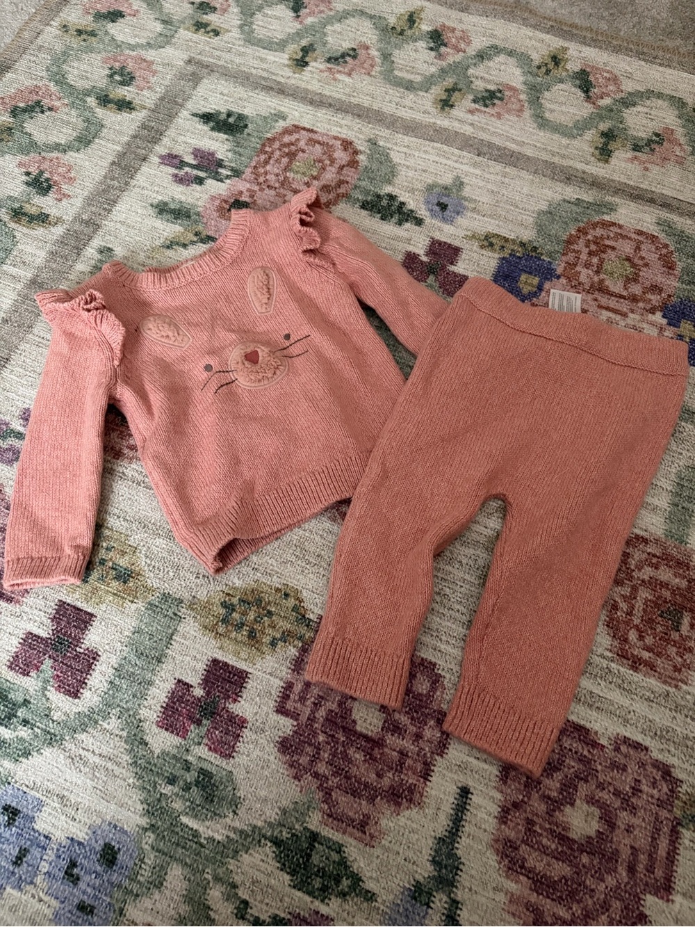 Carter's Dusty Pink Knit Bunny Appliqué Sweater Set